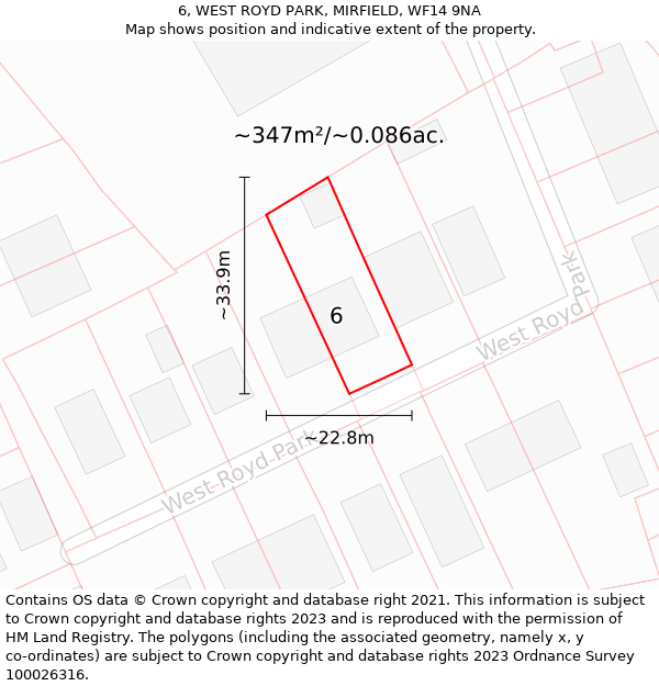 6, WEST ROYD PARK, MIRFIELD, WF14 9NA: Plot and title map