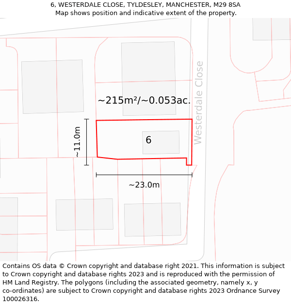 6, WESTERDALE CLOSE, TYLDESLEY, MANCHESTER, M29 8SA: Plot and title map