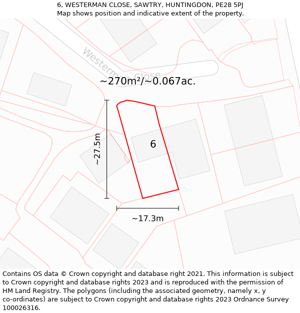 6, WESTERMAN CLOSE, SAWTRY, HUNTINGDON, PE28 5PJ: Plot and title map