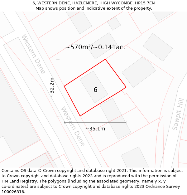 6, WESTERN DENE, HAZLEMERE, HIGH WYCOMBE, HP15 7EN: Plot and title map