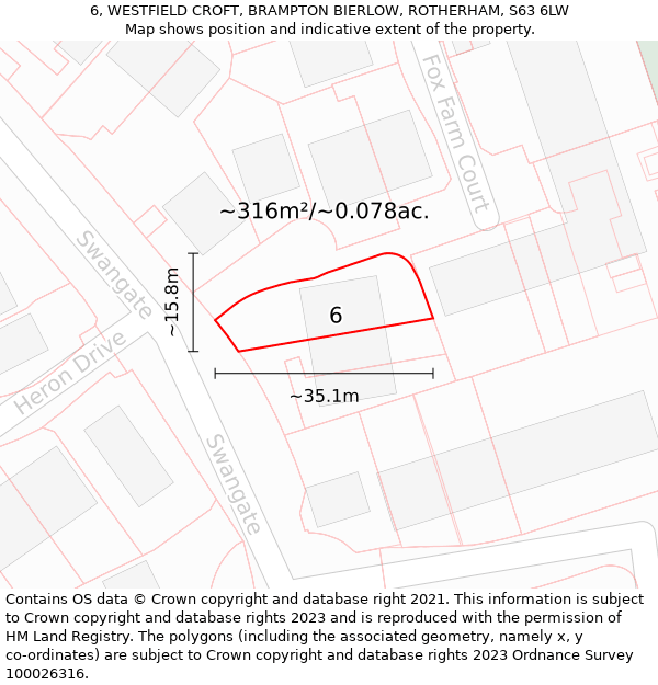 6, WESTFIELD CROFT, BRAMPTON BIERLOW, ROTHERHAM, S63 6LW: Plot and title map