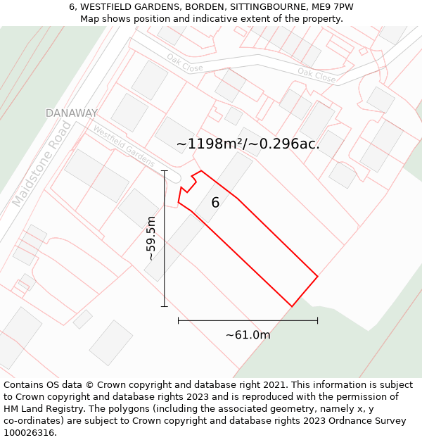 6, WESTFIELD GARDENS, BORDEN, SITTINGBOURNE, ME9 7PW: Plot and title map