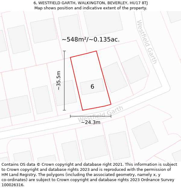 6, WESTFIELD GARTH, WALKINGTON, BEVERLEY, HU17 8TJ: Plot and title map