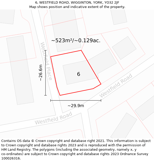 6, WESTFIELD ROAD, WIGGINTON, YORK, YO32 2JF: Plot and title map