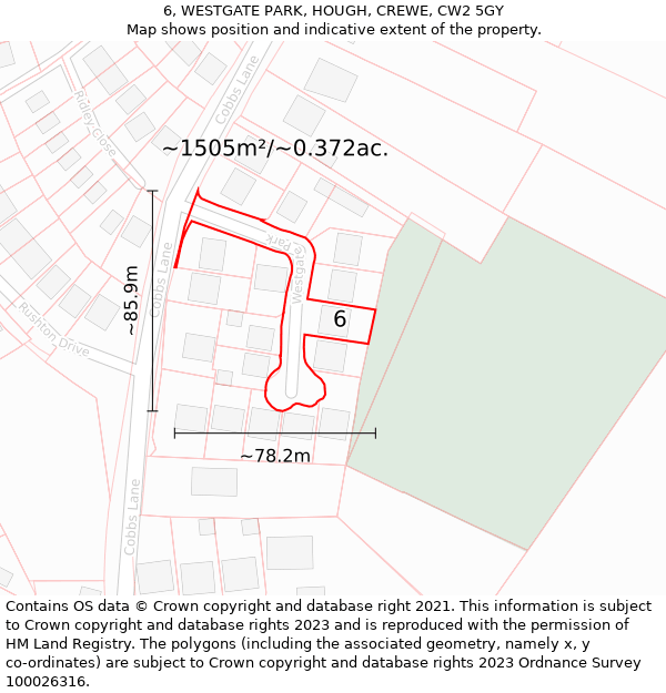 6, WESTGATE PARK, HOUGH, CREWE, CW2 5GY: Plot and title map