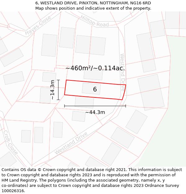 6, WESTLAND DRIVE, PINXTON, NOTTINGHAM, NG16 6RD: Plot and title map