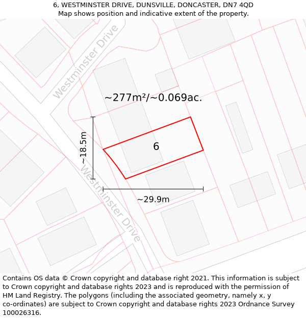 6, WESTMINSTER DRIVE, DUNSVILLE, DONCASTER, DN7 4QD: Plot and title map