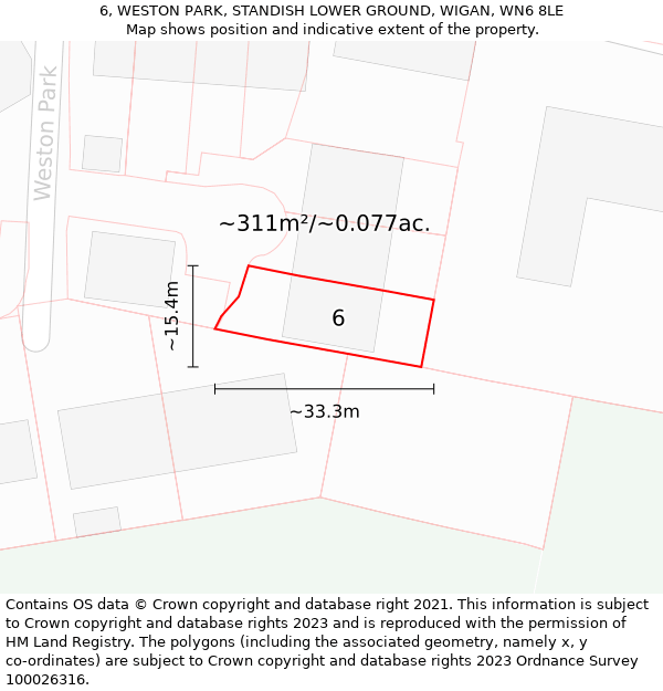 6, WESTON PARK, STANDISH LOWER GROUND, WIGAN, WN6 8LE: Plot and title map