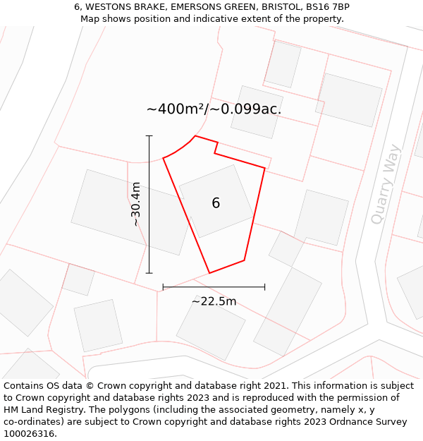 6, WESTONS BRAKE, EMERSONS GREEN, BRISTOL, BS16 7BP: Plot and title map