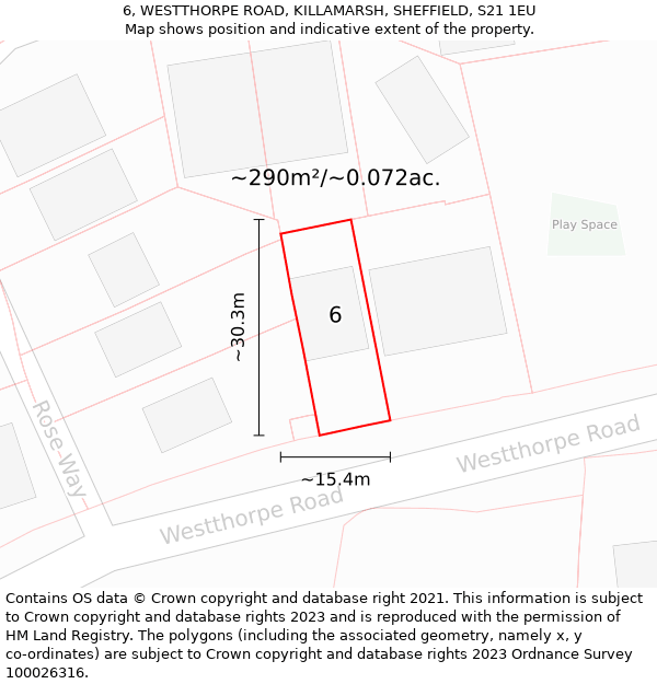 6, WESTTHORPE ROAD, KILLAMARSH, SHEFFIELD, S21 1EU: Plot and title map