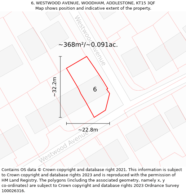 6, WESTWOOD AVENUE, WOODHAM, ADDLESTONE, KT15 3QF: Plot and title map