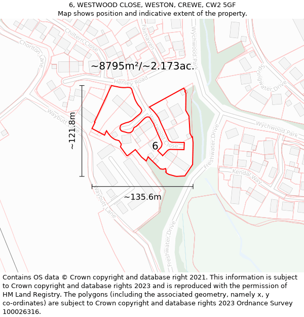 6, WESTWOOD CLOSE, WESTON, CREWE, CW2 5GF: Plot and title map