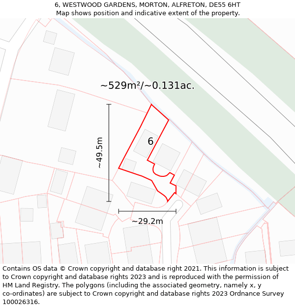 6, WESTWOOD GARDENS, MORTON, ALFRETON, DE55 6HT: Plot and title map