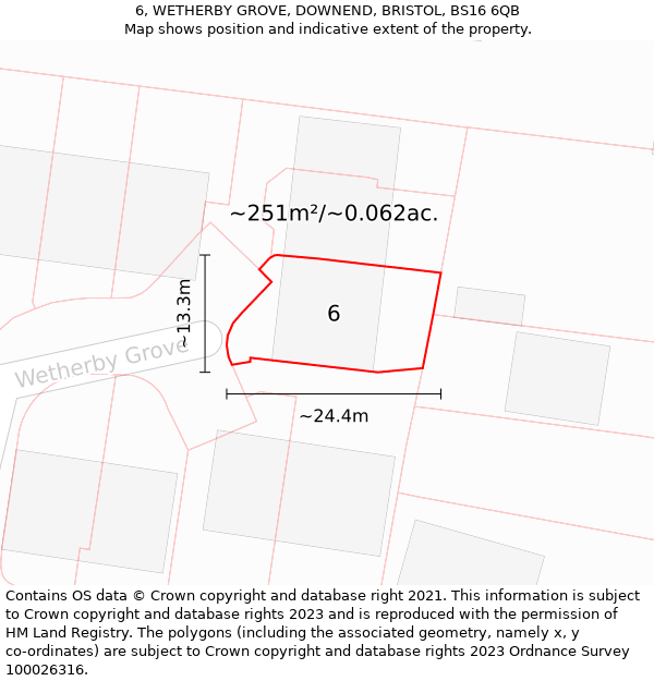 6, WETHERBY GROVE, DOWNEND, BRISTOL, BS16 6QB: Plot and title map