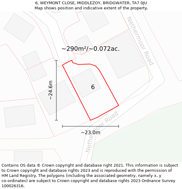 6, WEYMONT CLOSE, MIDDLEZOY, BRIDGWATER, TA7 0JU: Plot and title map