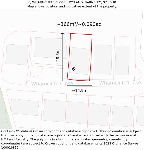 6, WHARNCLIFFE CLOSE, HOYLAND, BARNSLEY, S74 0HP: Plot and title map