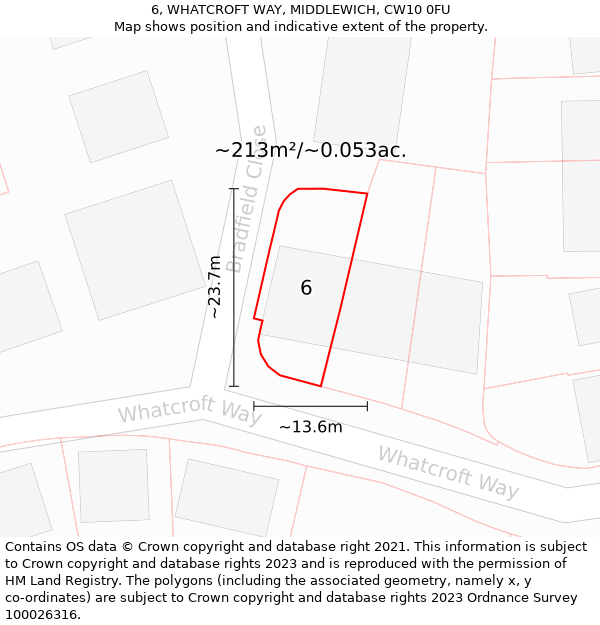 6, WHATCROFT WAY, MIDDLEWICH, CW10 0FU: Plot and title map