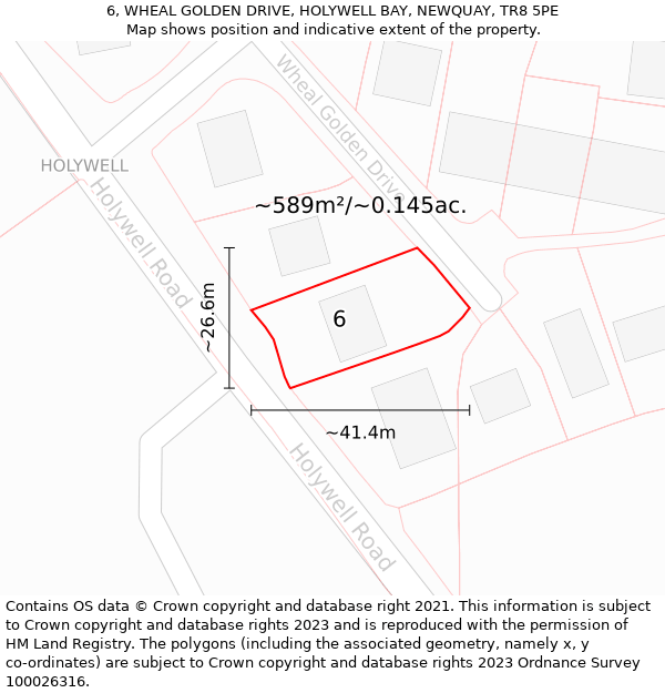 6, WHEAL GOLDEN DRIVE, HOLYWELL BAY, NEWQUAY, TR8 5PE: Plot and title map