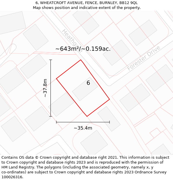 6, WHEATCROFT AVENUE, FENCE, BURNLEY, BB12 9QL: Plot and title map