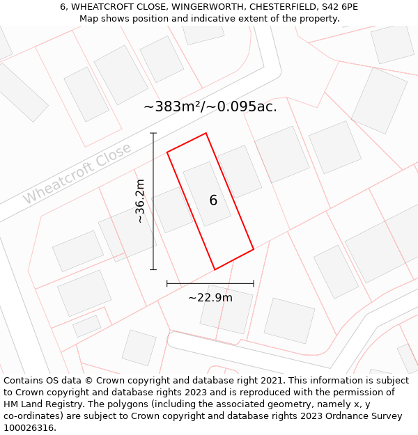 6, WHEATCROFT CLOSE, WINGERWORTH, CHESTERFIELD, S42 6PE: Plot and title map