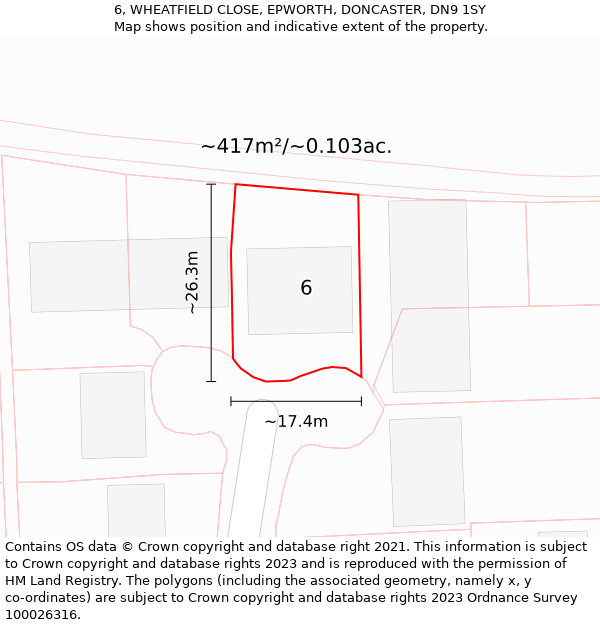 6, WHEATFIELD CLOSE, EPWORTH, DONCASTER, DN9 1SY: Plot and title map