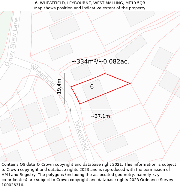 6, WHEATFIELD, LEYBOURNE, WEST MALLING, ME19 5QB: Plot and title map