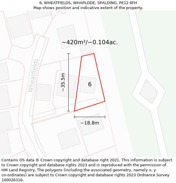 6, WHEATFIELDS, WHAPLODE, SPALDING, PE12 6FH: Plot and title map