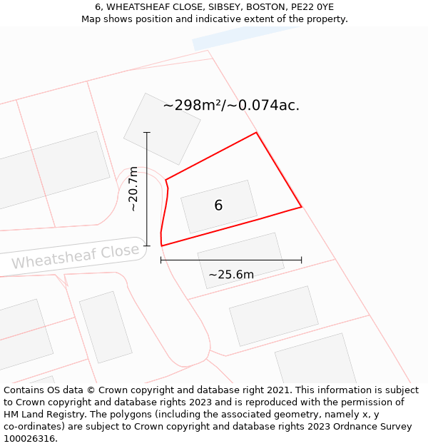 6, WHEATSHEAF CLOSE, SIBSEY, BOSTON, PE22 0YE: Plot and title map