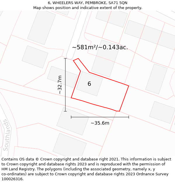 6, WHEELERS WAY, PEMBROKE, SA71 5QN: Plot and title map