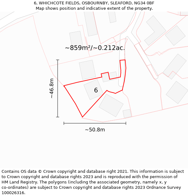 6, WHICHCOTE FIELDS, OSBOURNBY, SLEAFORD, NG34 0BF: Plot and title map