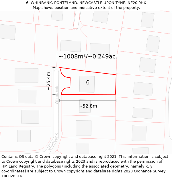 6, WHINBANK, PONTELAND, NEWCASTLE UPON TYNE, NE20 9HX: Plot and title map