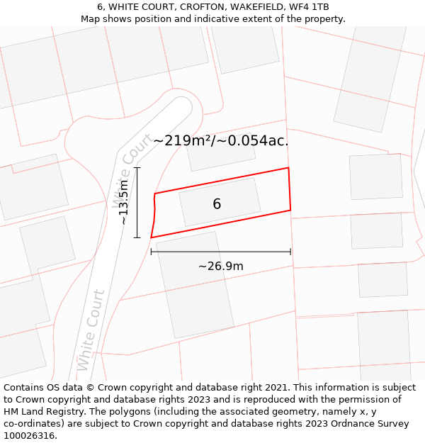 6, WHITE COURT, CROFTON, WAKEFIELD, WF4 1TB: Plot and title map