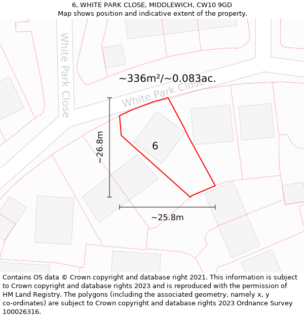 6, WHITE PARK CLOSE, MIDDLEWICH, CW10 9GD: Plot and title map