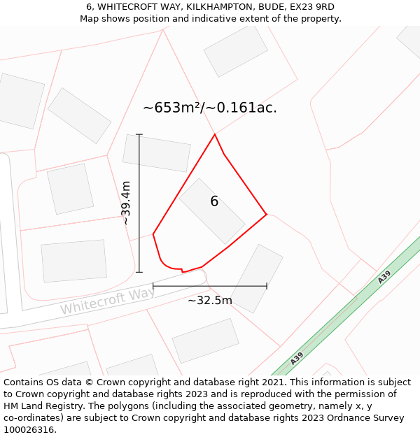 6, WHITECROFT WAY, KILKHAMPTON, BUDE, EX23 9RD: Plot and title map