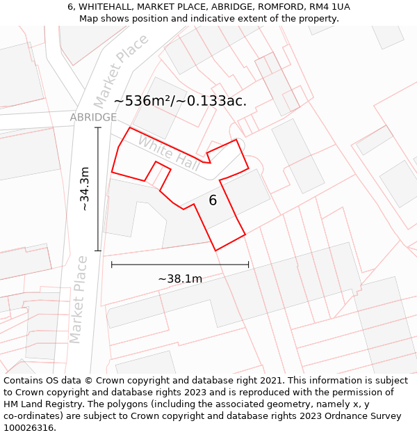 6, WHITEHALL, MARKET PLACE, ABRIDGE, ROMFORD, RM4 1UA: Plot and title map