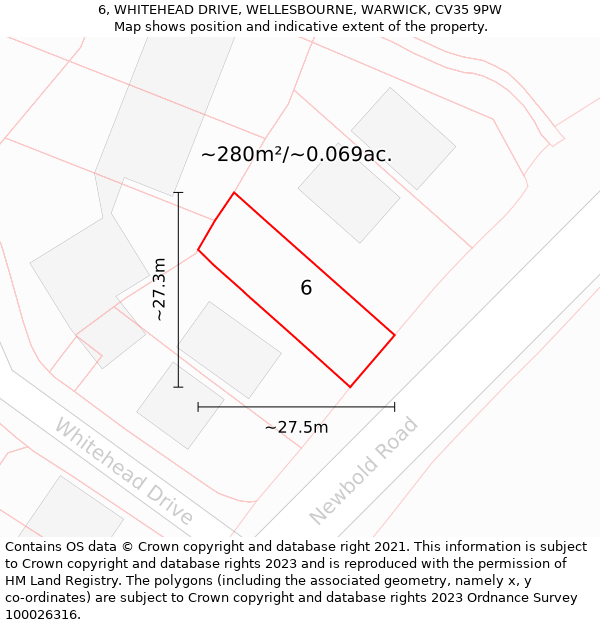 6, WHITEHEAD DRIVE, WELLESBOURNE, WARWICK, CV35 9PW: Plot and title map