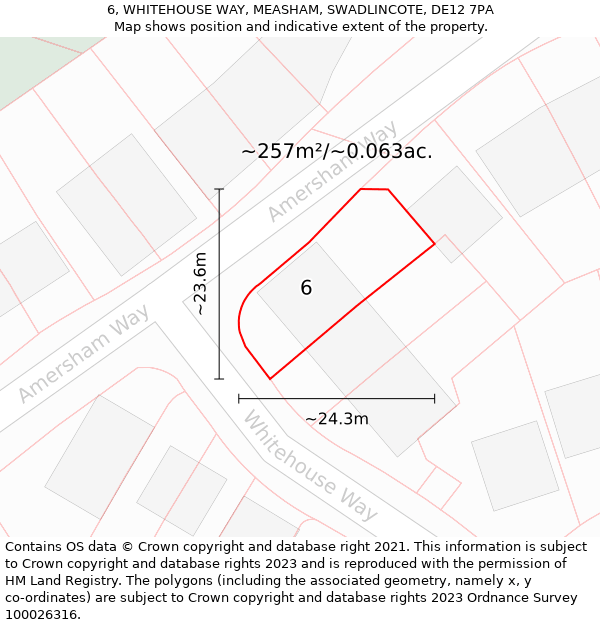 6, WHITEHOUSE WAY, MEASHAM, SWADLINCOTE, DE12 7PA: Plot and title map