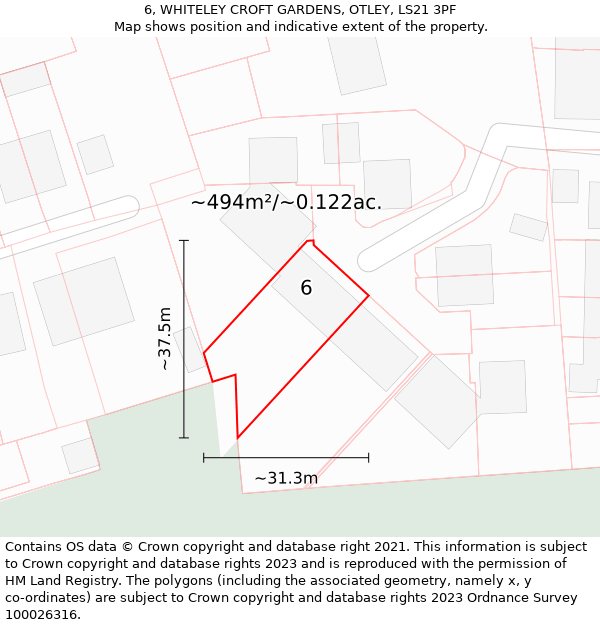 6, WHITELEY CROFT GARDENS, OTLEY, LS21 3PF: Plot and title map