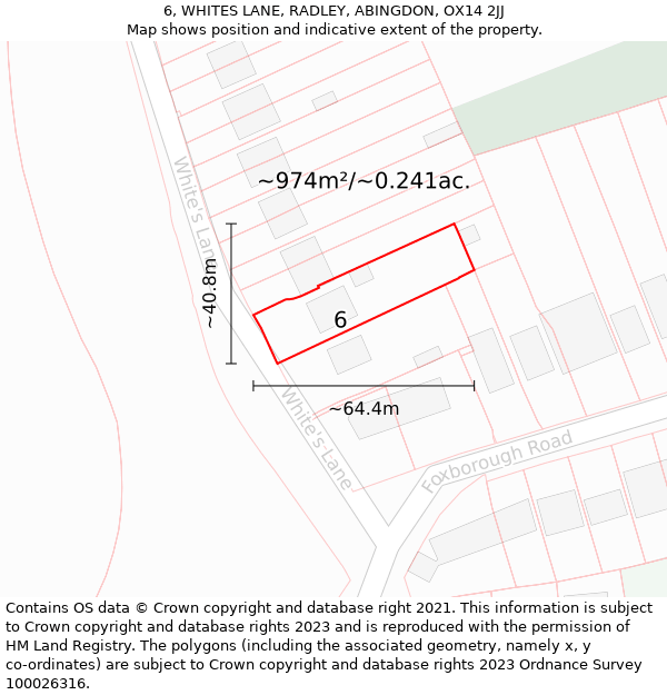 6, WHITES LANE, RADLEY, ABINGDON, OX14 2JJ: Plot and title map