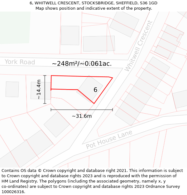 6, WHITWELL CRESCENT, STOCKSBRIDGE, SHEFFIELD, S36 1GD: Plot and title map