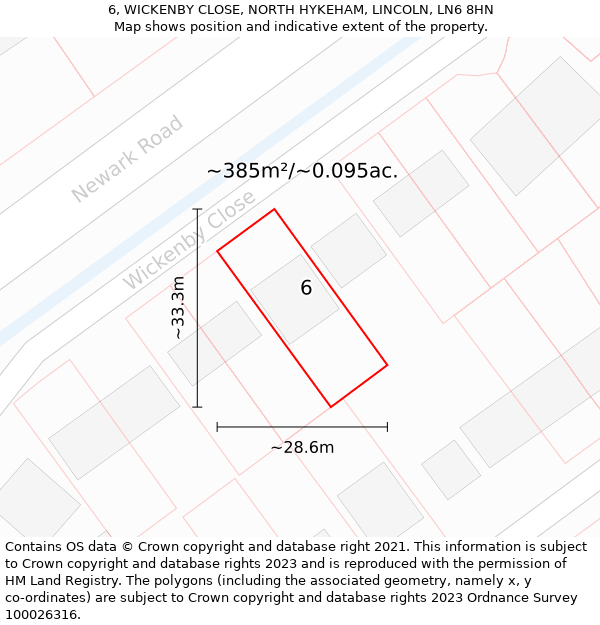 6, WICKENBY CLOSE, NORTH HYKEHAM, LINCOLN, LN6 8HN: Plot and title map
