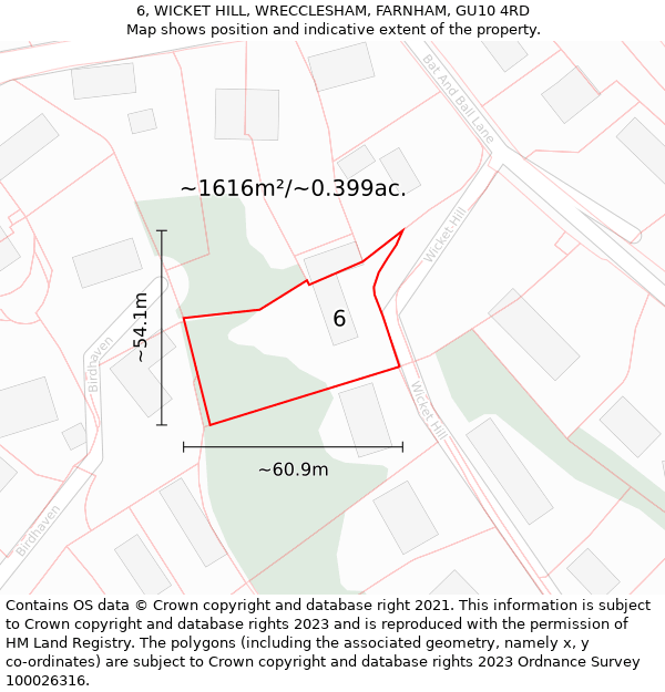 6, WICKET HILL, WRECCLESHAM, FARNHAM, GU10 4RD: Plot and title map