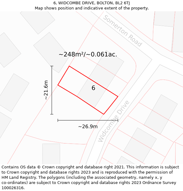 6, WIDCOMBE DRIVE, BOLTON, BL2 6TJ: Plot and title map