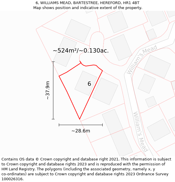 6, WILLIAMS MEAD, BARTESTREE, HEREFORD, HR1 4BT: Plot and title map
