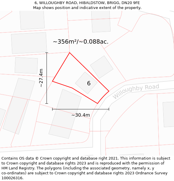 6, WILLOUGHBY ROAD, HIBALDSTOW, BRIGG, DN20 9FE: Plot and title map