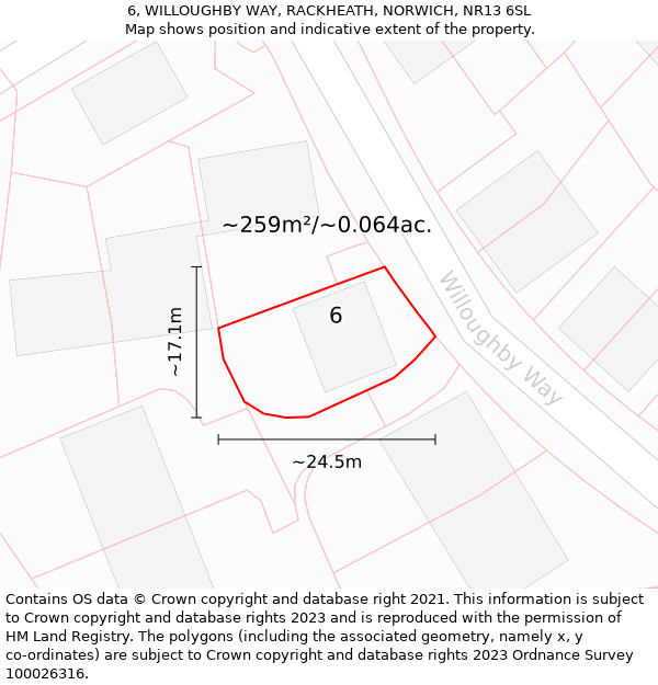 6, WILLOUGHBY WAY, RACKHEATH, NORWICH, NR13 6SL: Plot and title map