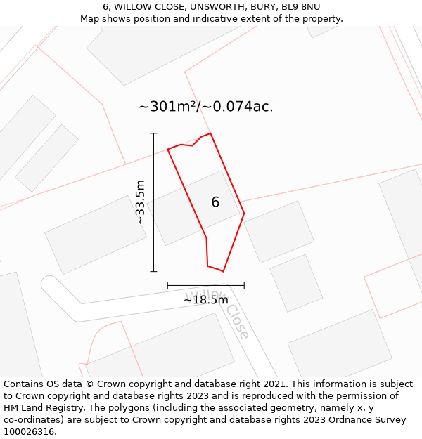 6, WILLOW CLOSE, UNSWORTH, BURY, BL9 8NU: Plot and title map