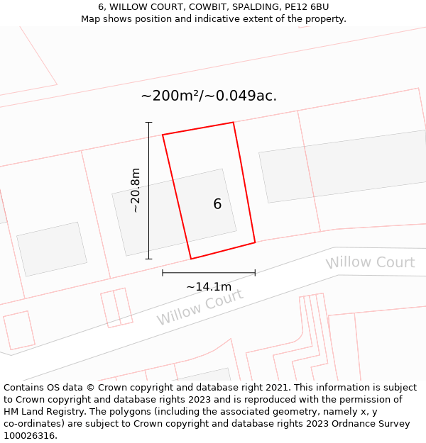 6, WILLOW COURT, COWBIT, SPALDING, PE12 6BU: Plot and title map