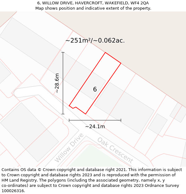 6, WILLOW DRIVE, HAVERCROFT, WAKEFIELD, WF4 2QA: Plot and title map