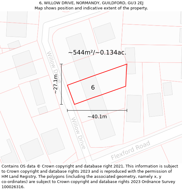 6, WILLOW DRIVE, NORMANDY, GUILDFORD, GU3 2EJ: Plot and title map